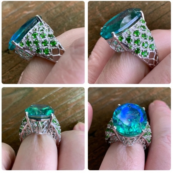 STERLING SILVER PEACOCK QUARTZ RING SIZE 6 - Picture 5 of 8